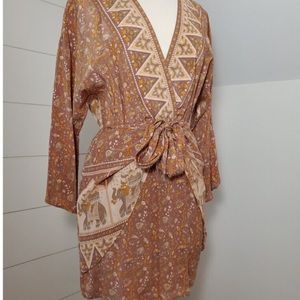 Winter Kate 100% silk boho dress apricot elephant dress XS House of Harlow 1960